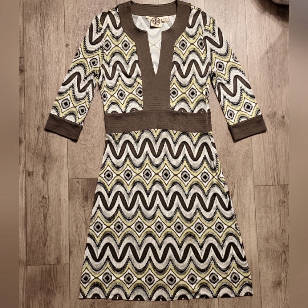 Tory Burch Geometric Silk  Dress Brown Size S